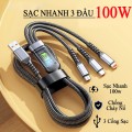 Cáp sạc nhanh 100W sạc 3 đầu nhiều thiết bị cùng lúc có tự ngắt