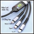 Cáp sạc nhanh 100W sạc 3 đầu nhiều thiết bị cùng lúc có tự ngắt