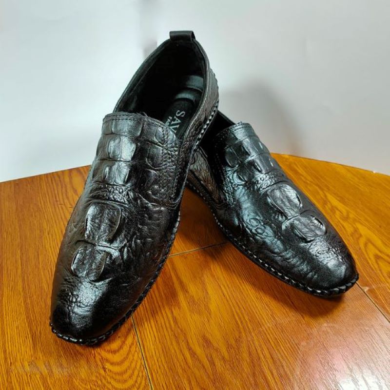 Giày lười nam dập vân da bò