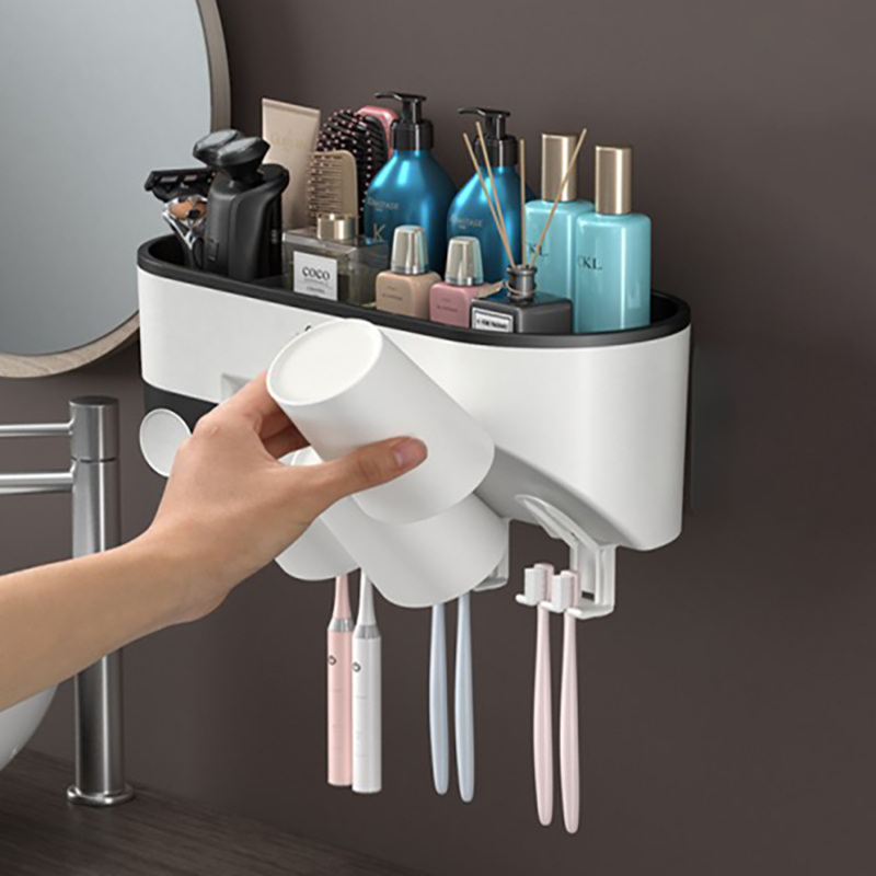 Kệ dán tường để đồ nhà tắm kết hợp giá treo cốc và bàn chải đánh răng