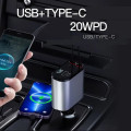 Tẩu sạc ô tô dây rút tự động phù hợp tất cả các thiết bị, 1 cổng lightning (iphone/IOS) + 1 cổng type C