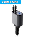 Tẩu sạc ô tô dây rút tự động phù hợp tất cả các thiết bị, 1 cổng lightning (iphone/IOS) + 1 cổng type C