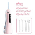 Máy tăm nước cầm tay 3 chế độ kèm 4 đầu vệ sinh và củ sạc, Màu hồng
