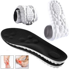 Lót giày thể thao 4D cao su non đàn hồi,thấm hút, thoáng khí cực tốt (1 đôi), Mặt đen - Đệm trắng - Size 39/40