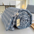Chăn đũi cotton bông đậu nành kẻ sọc thoáng mát, Chăn đũi kẻ xanh than	