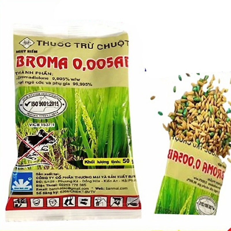 Set 5 gói diệt chuột Broma 0.005AB bả dạng lúa hiệu quả cao
