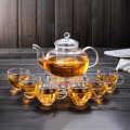 Bộ ấm chén đế nến pha trà hoa cúc thủy tinh chịu lực cao cấp, Bộ ấm chén không khay (Có quai)