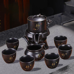 Bộ ấm pha trà cối xay sang trọng in chữ sắc nét cao cấp, Chữ Hán