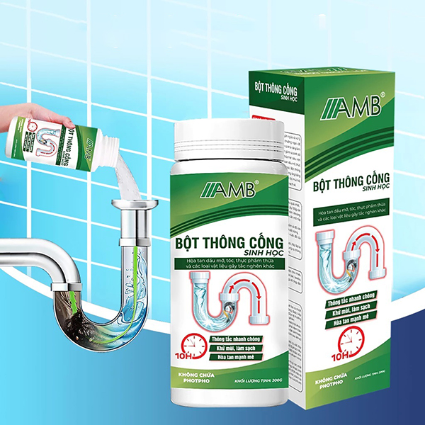 Bột vệ sinh đường ống đa năng AMB khử mùi nhanh, ngăn tắc nghẽn hiệu quả