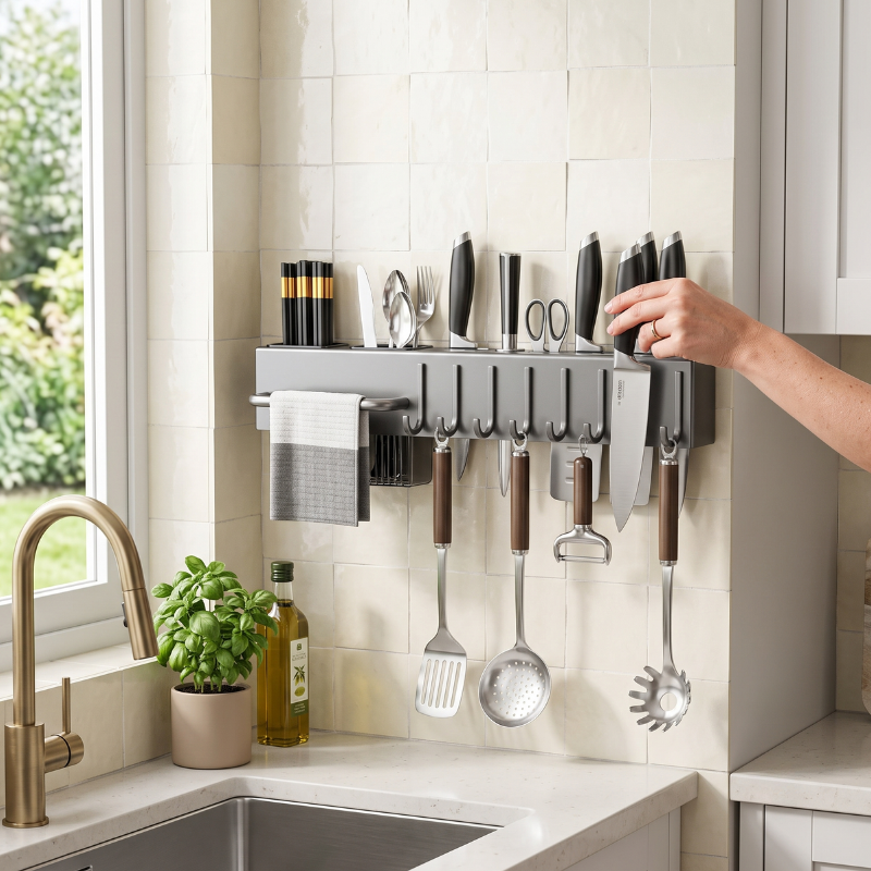 Giá để dao kéo treo tường thép carbon giúp nhà bếp ngăn nắp, sạch sẽ