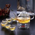 Bộ ấm chén đế nến pha trà hoa cúc thủy tinh chịu lực cao cấp, Bộ ấm chén không khay (Có quai)