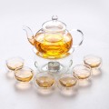 Bộ ấm chén đế nến pha trà hoa cúc thủy tinh chịu lực cao cấp, Bộ ấm chén không khay (Có quai)