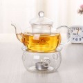 Bộ ấm chén đế nến pha trà hoa cúc thủy tinh chịu lực cao cấp, Bộ ấm chén không khay (Có quai)