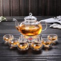 Bộ ấm chén đế nến pha trà hoa cúc thủy tinh chịu lực cao cấp, Bộ ấm chén không khay (Có quai)