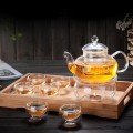Bộ ấm chén đế nến pha trà hoa cúc thủy tinh chịu lực cao cấp, Bộ ấm chén không khay (Có quai)