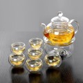 Bộ ấm chén đế nến pha trà hoa cúc thủy tinh chịu lực cao cấp, Bộ ấm chén không khay (Có quai)