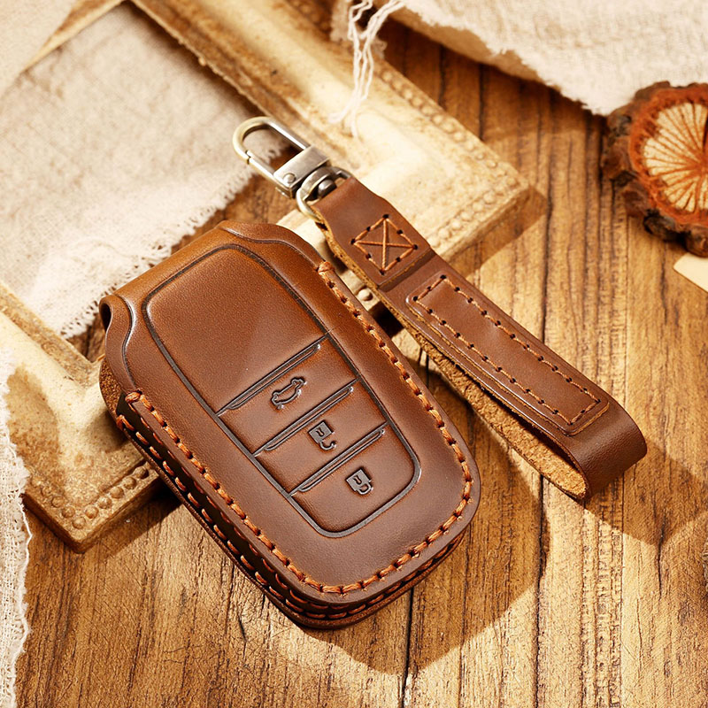 Bao da chìa khóa Toyota 3 nút bấm da thật cao cấp