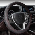 Bọc vô lăng da thật mềm mại chống trơn trượt bám mồ hôi, Màu đen chỉ đỏ