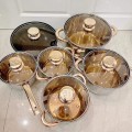 Bộ nồi 6 món 5 đáy kèm nắp kính cao cấp dùng mọi loại bếp
