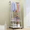 Kệ chữ A treo quần áo và đựng đồ đa năng, có bánh xe di chuyển linh hoạt, Màu đen