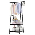 Kệ chữ A treo quần áo và đựng đồ đa năng, có bánh xe di chuyển linh hoạt, Màu đen