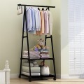 Kệ chữ A treo quần áo và đựng đồ đa năng, có bánh xe di chuyển linh hoạt, Màu đen