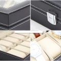 Hộp khay đựng đồng hồ sang trọng 12 ngăn bằng da có nắp kính